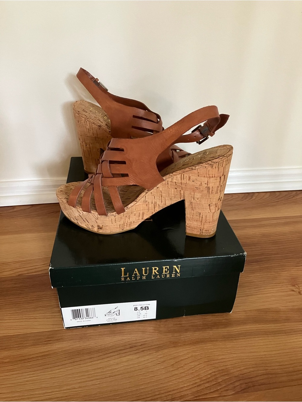 ***[NIB] !!! Lauren Ralph Lauren Hallie Polo Tan Vachetta Platform Wedge